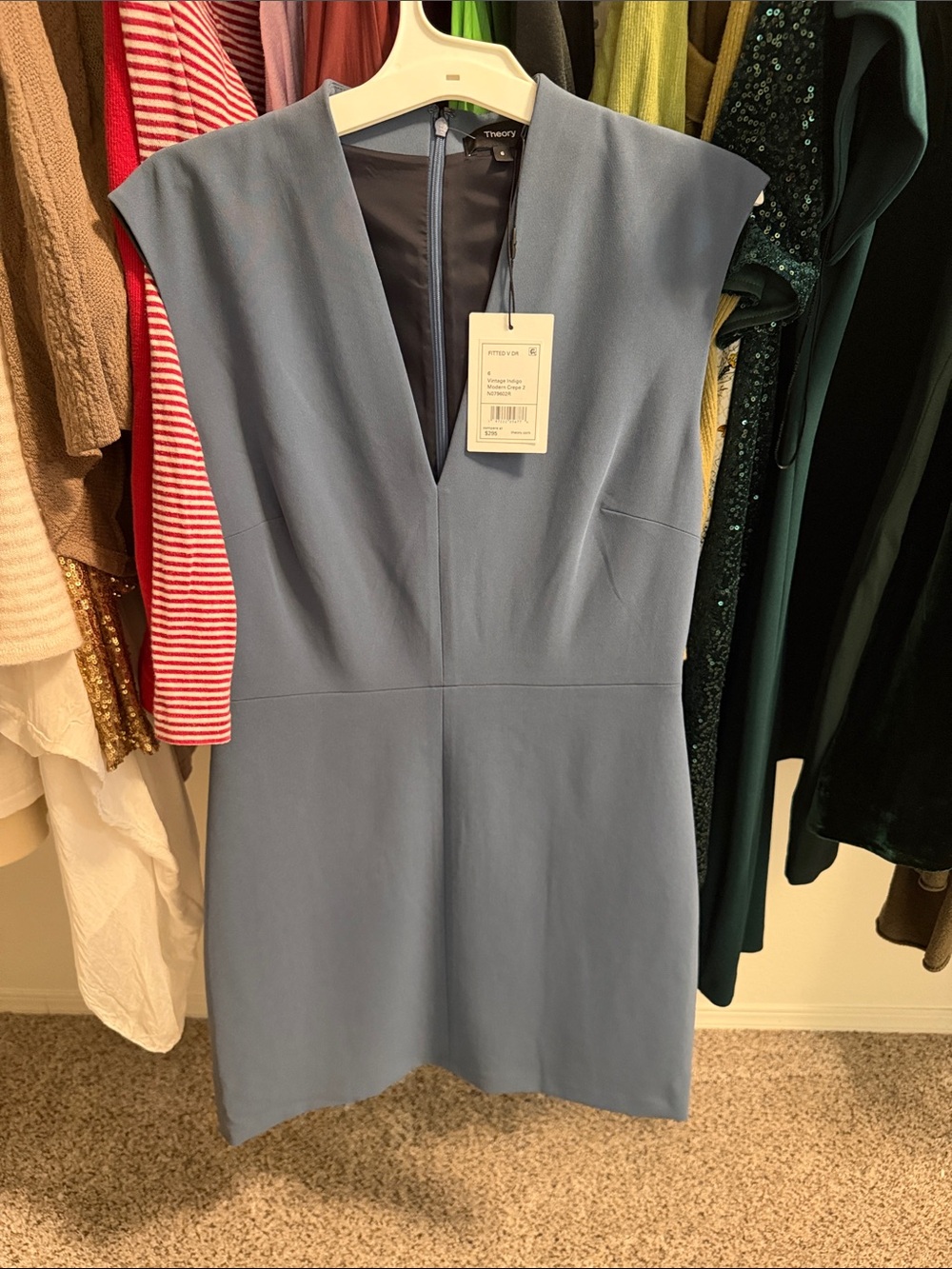 Theory Slate Blue V-Neck Mini Dress